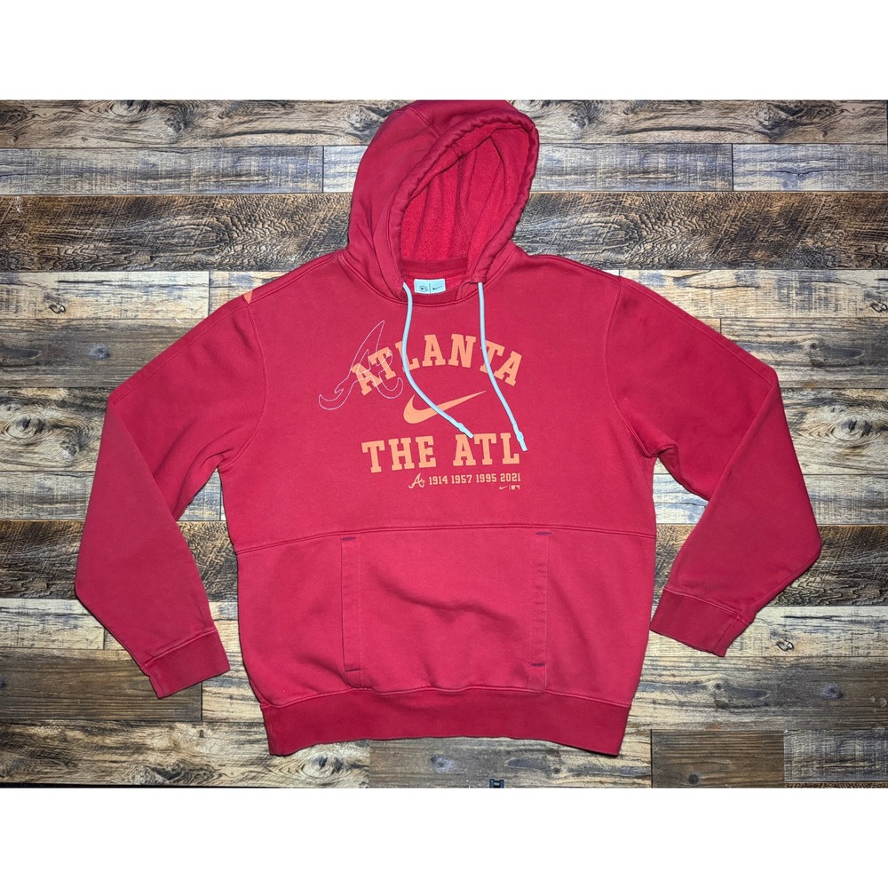 Nike Atlanta Braves The ATL MLB‎ Hoodie Mens Medium Red Pullover Sweatshirt